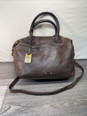 FRYE Dark Brown Leather Satchel with Braided Handles